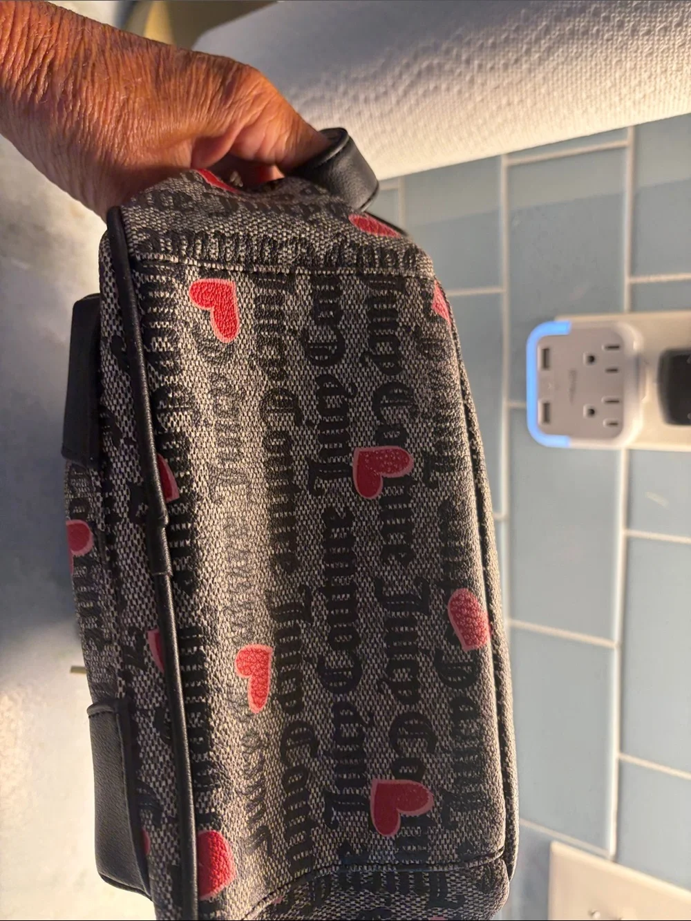 Juicy Couture Black Logo Canvas Mini Backpack with Red Hearts